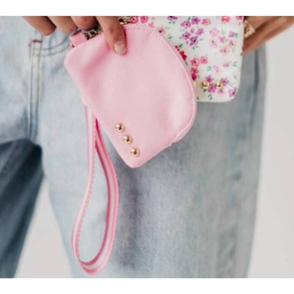 NEW PRETTY SIMPLE women's dual nylon pouch wristlet in bubblegum pink - Picture 2 of 2